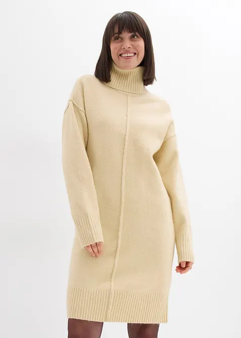 Stickad klänning med dekorsöm, bonprix