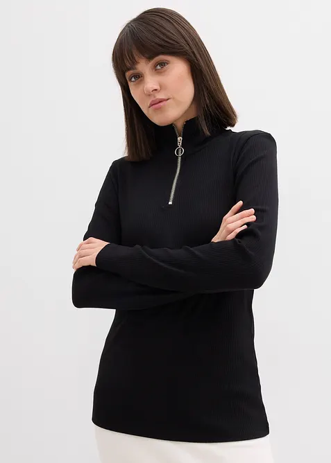 Ribbstickad topp av mjuk viskosmix, bonprix