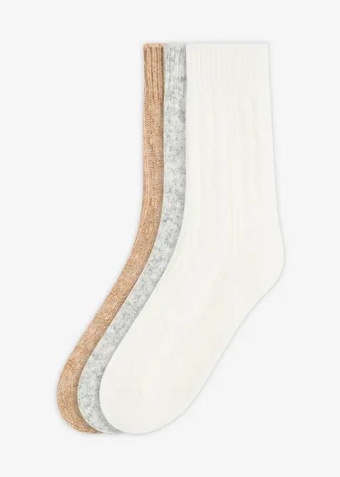 Strumpa med flätmönster (3-pack), bonprix