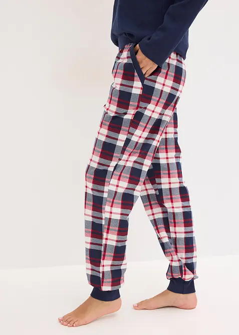 Pyjamas  med ribbstickad överdel med knappslå, bonprix