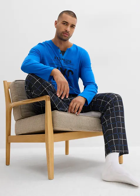 Långärmad pyjamas i bomull med knappslå, bonprix