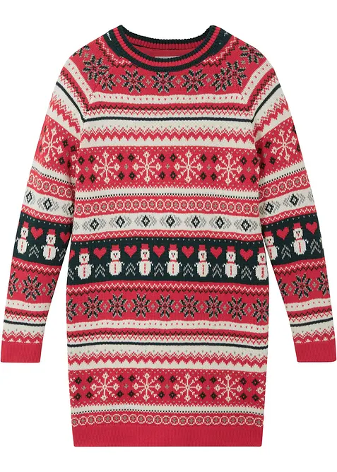 Stickad klänning för flickor med vintermotiv, bonprix