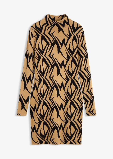 Stickad klänning i figurnära modell med ståkrage, bonprix