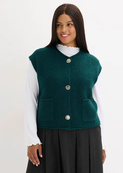 Stickad väst med dekorativa knappar, bonprix