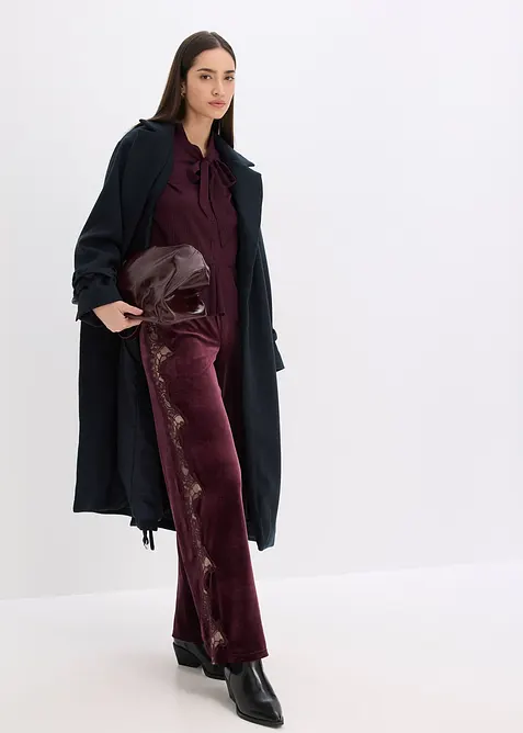 Marlenebyxa i mjuk sammet med spetsinfällning, bonprix