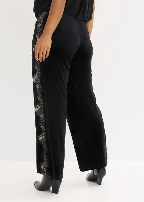 Marlenebyxa i mjuk sammet med spetsinf&auml;llning, bonprix