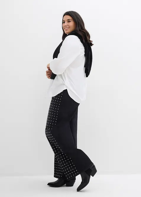 Loose Straight Jeans Mid Waist med strassapplikation, bonprix