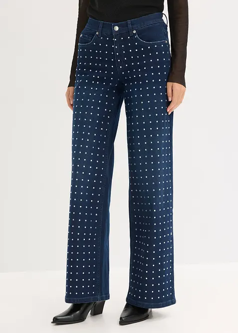 Wide Leg-jeans Mid Waist med strassapplikation, bonprix
