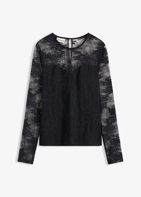 Långärmad topp i fin spets, bonprix