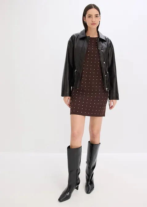 Jerseyklänning med strass, bonprix