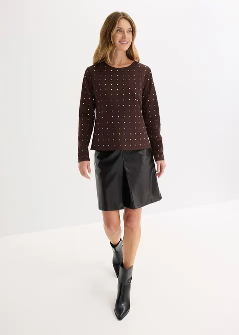 Långärmad topp med strassapplikation, bonprix