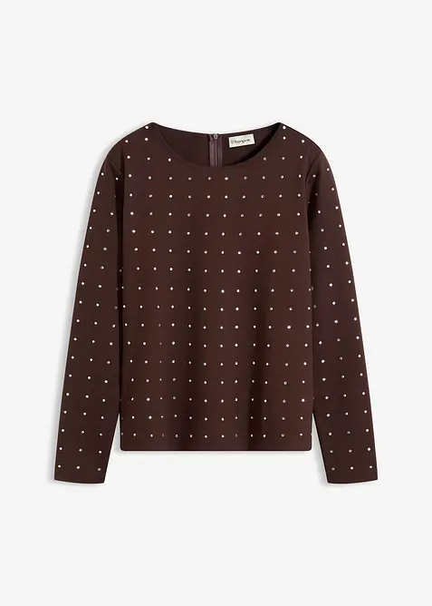 Långärmad topp med strassapplikation, bonprix