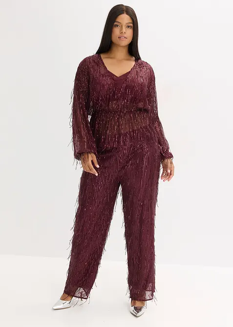 Blus med paljettfransar, bonprix