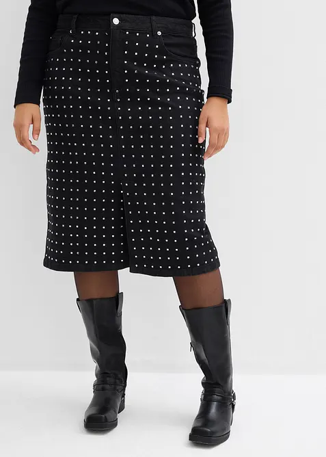 Jeanskjol med strassapplikation, bonprix