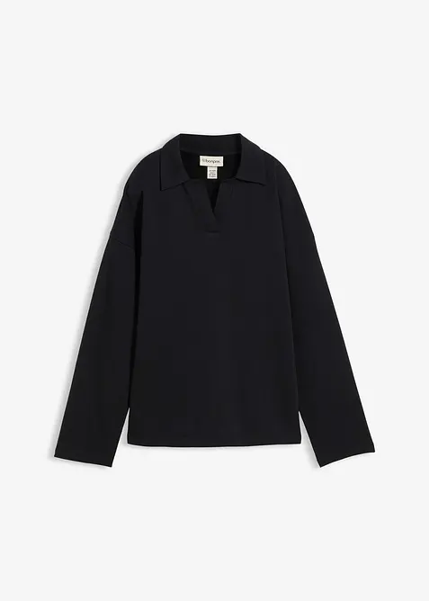 Sweatshirt i ekologisk bomull med stickad pikékrage, bonprix