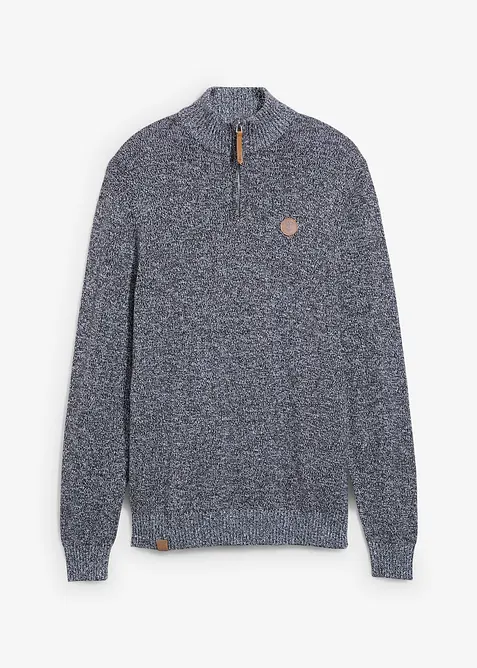 Tröja av ren bomull med krage och kort dragkedja, bonprix