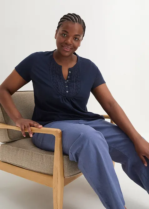 Bomullstopp i flamgarn, kortärmad, bonprix