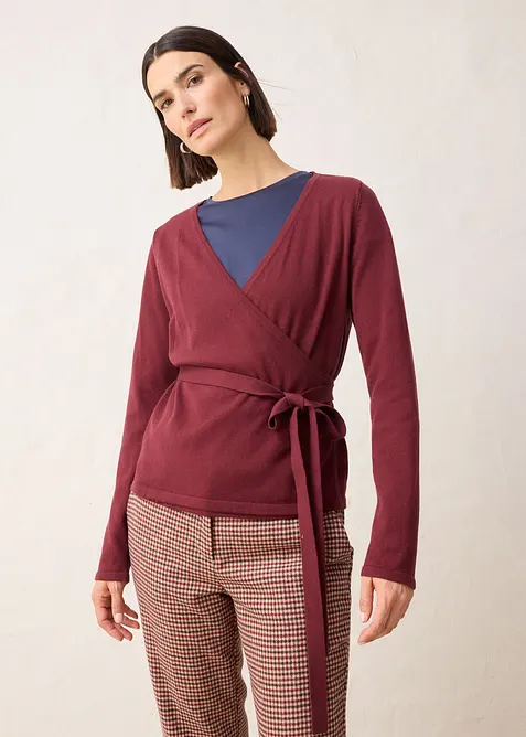 Omlottcardigan i bomull och merinoull, bonprix