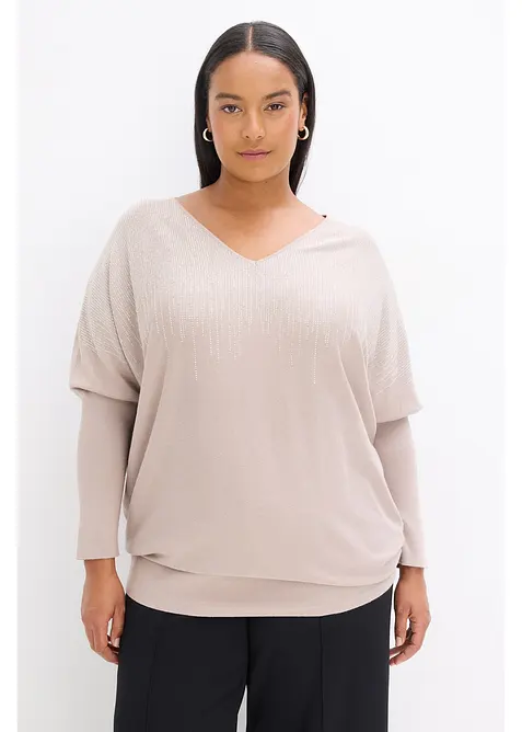 Finstickad tröja med strassapplikation, bonprix