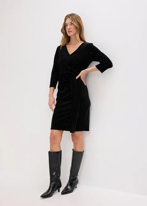 Glittrig miniklänning i mjuk sammet, bonprix