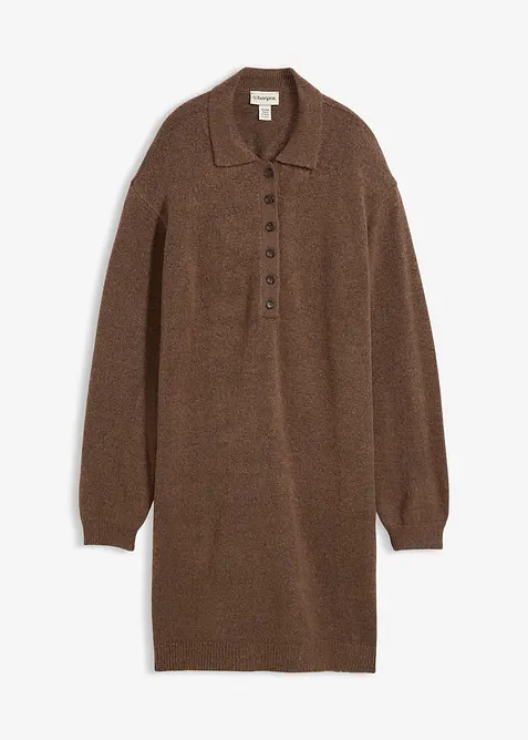 Stickad klänning med knappslå, bonprix