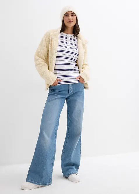 L&aring;ng&auml;rmad topp i ribbat material med ekologisk bomull, bonprix