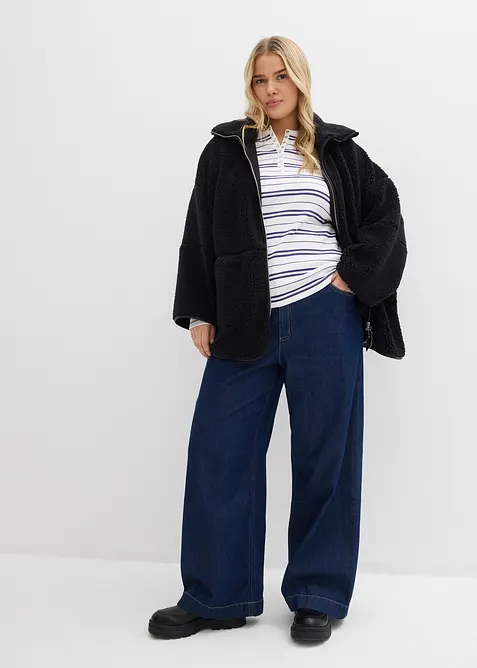 L&aring;ng&auml;rmad topp i ribbat material med ekologisk bomull, bonprix