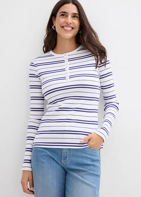 L&aring;ng&auml;rmad topp i ribbat material med ekologisk bomull, bonprix