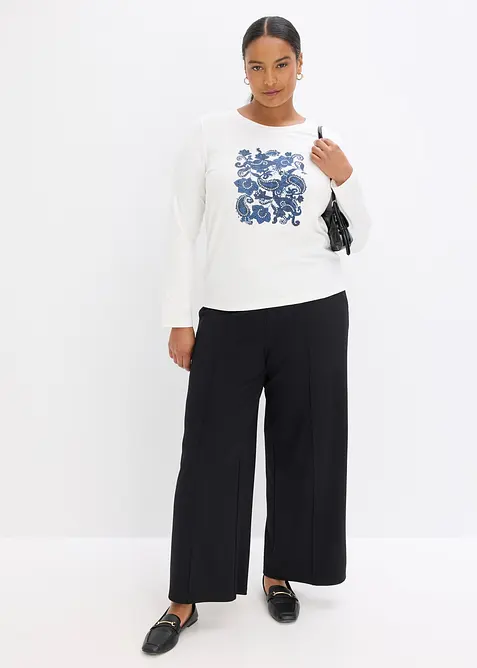 Långärmad topp med placerat tryck, bonprix