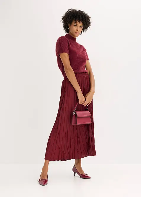 Maxikjol i krinklat material av satin, bonprix