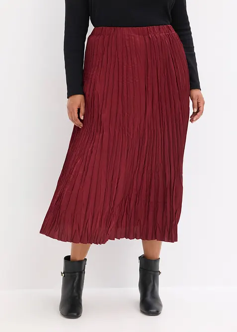 Maxikjol i krinklat material av satin, bonprix