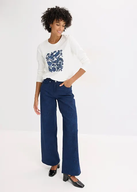 Långärmad topp med placerat tryck, bonprix