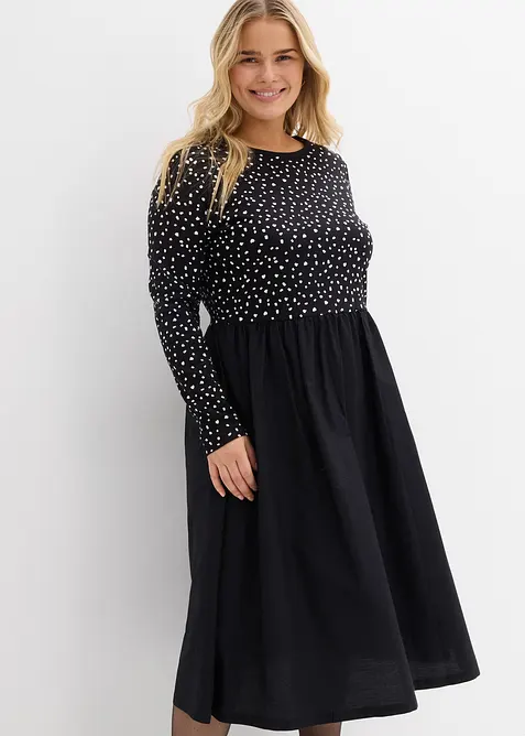 Klänning i materialmix av bomull, bonprix