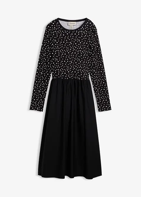 Klänning i materialmix av bomull, bonprix