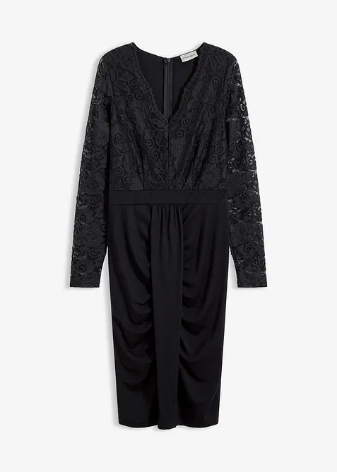 Spetsklänning med drapering, bonprix