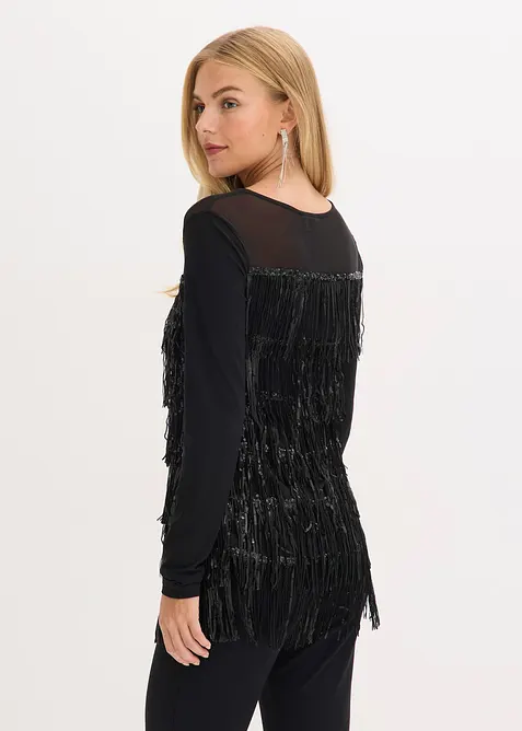 Långärmad topp med paljettfransar, bonprix
