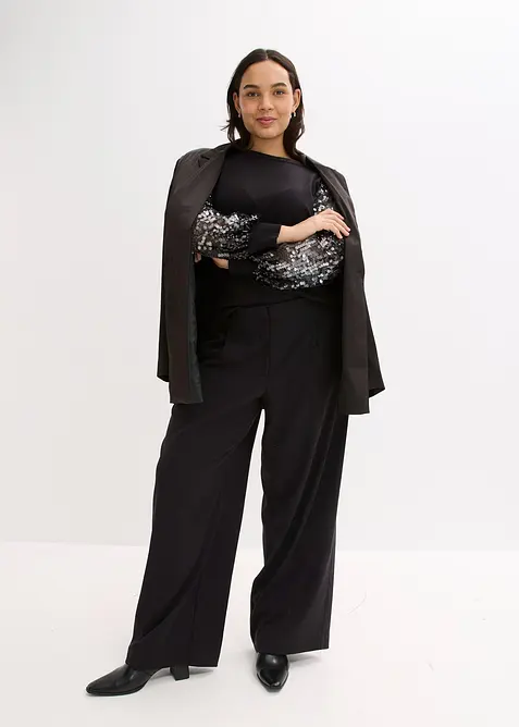 Finstickad tröja med paljettärmar, bonprix