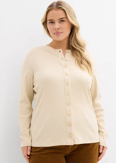 Långärmad topp i ribbat material av ren bomull, bonprix