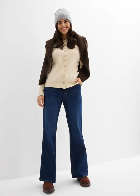 Långärmad topp i ribbat material av ren bomull, bonprix