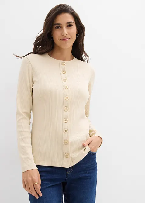 Långärmad topp i ribbat material av ren bomull, bonprix