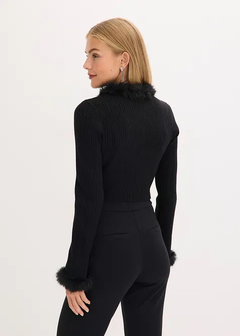Cardigan med fuskpäls, bonprix