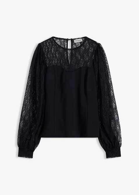 Långärmad topp med spets, bonprix