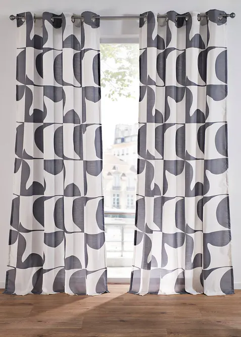Gardin med grafiskt m&ouml;nster i &aring;tervunnen polyester (1-pack), bonprix