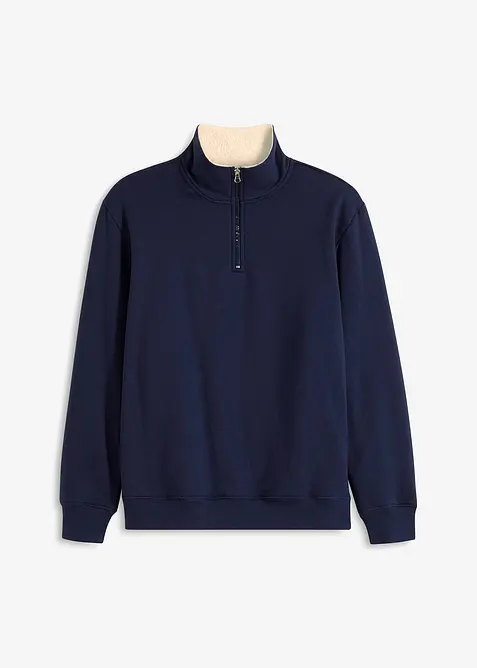 Varmt fodrad sweatshirt med krage och kort dragkedja, bonprix