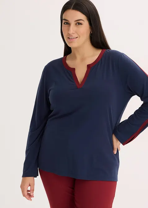 L&aring;ng&auml;rmad topp med slits, bonprix