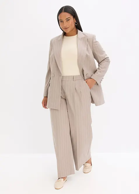 Kritstrecksrandig byxa med vida ben, bonprix