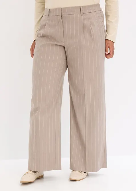 Kritstrecksrandig byxa med vida ben, bonprix