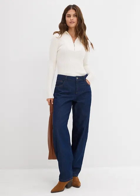 Jeans i Barrel-modell, Mid Waist, Super Soft, bonprix