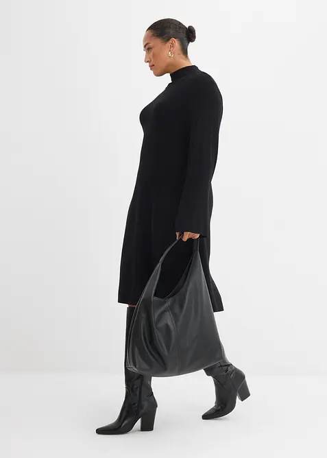 Stickad klänning med A-linje av viskosmix, bonprix