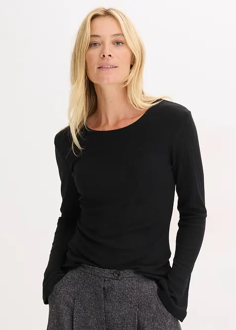 Ribbad l&aring;ng&auml;rmad topp, bonprix